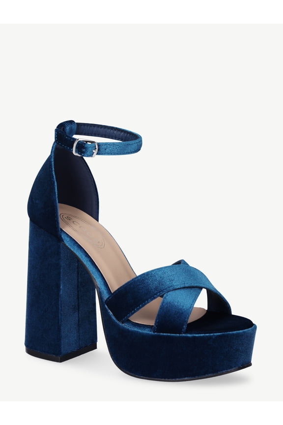 Women's Velvet Platform Heeled Sandals
