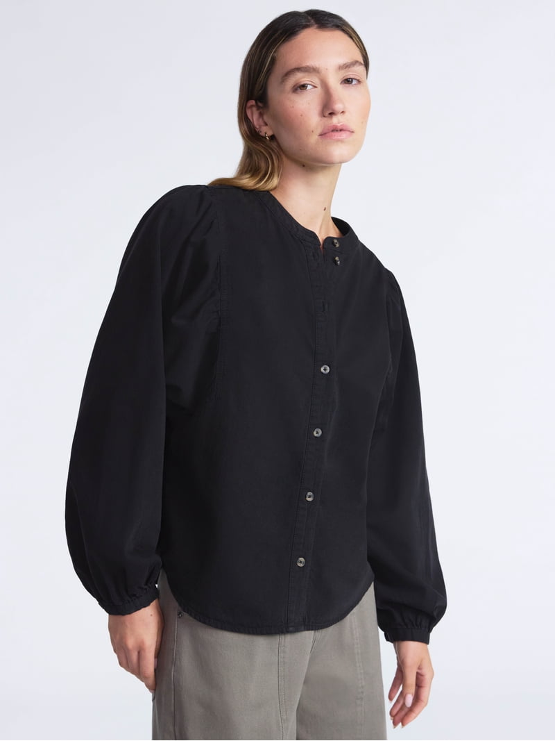 Scoop Women's Cotton Denim Shirt with Blouson Sleeves, Sizes XS