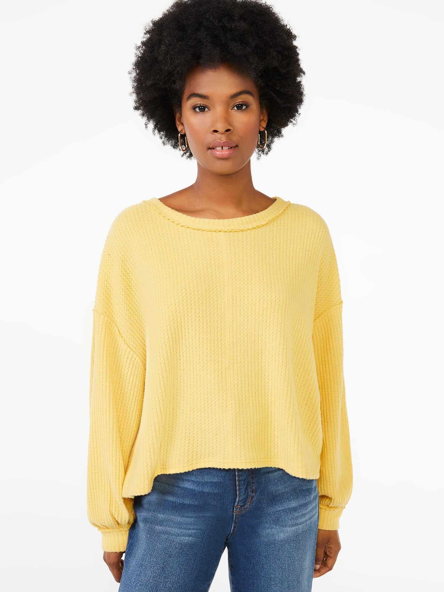 Scoop Women's Waffle Knit Slouch Top with Long Sleeves