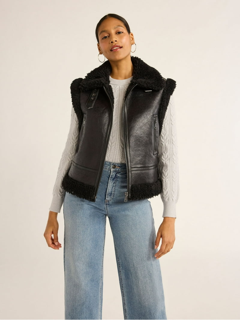 Scoop Faux Suede Vest - women's Shearling Lining - Walmart.com