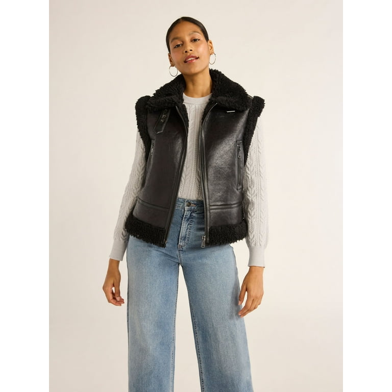 Scoop Women's Faux Suede Zip Vest with Faux Shearling Lining Scoop Women's Faux Suede Zip Vest with Faux Shearling Lining