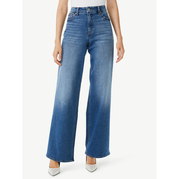 Scoop Women's Wide Leg Jeans with Deconstructed Hem - Walmart.com