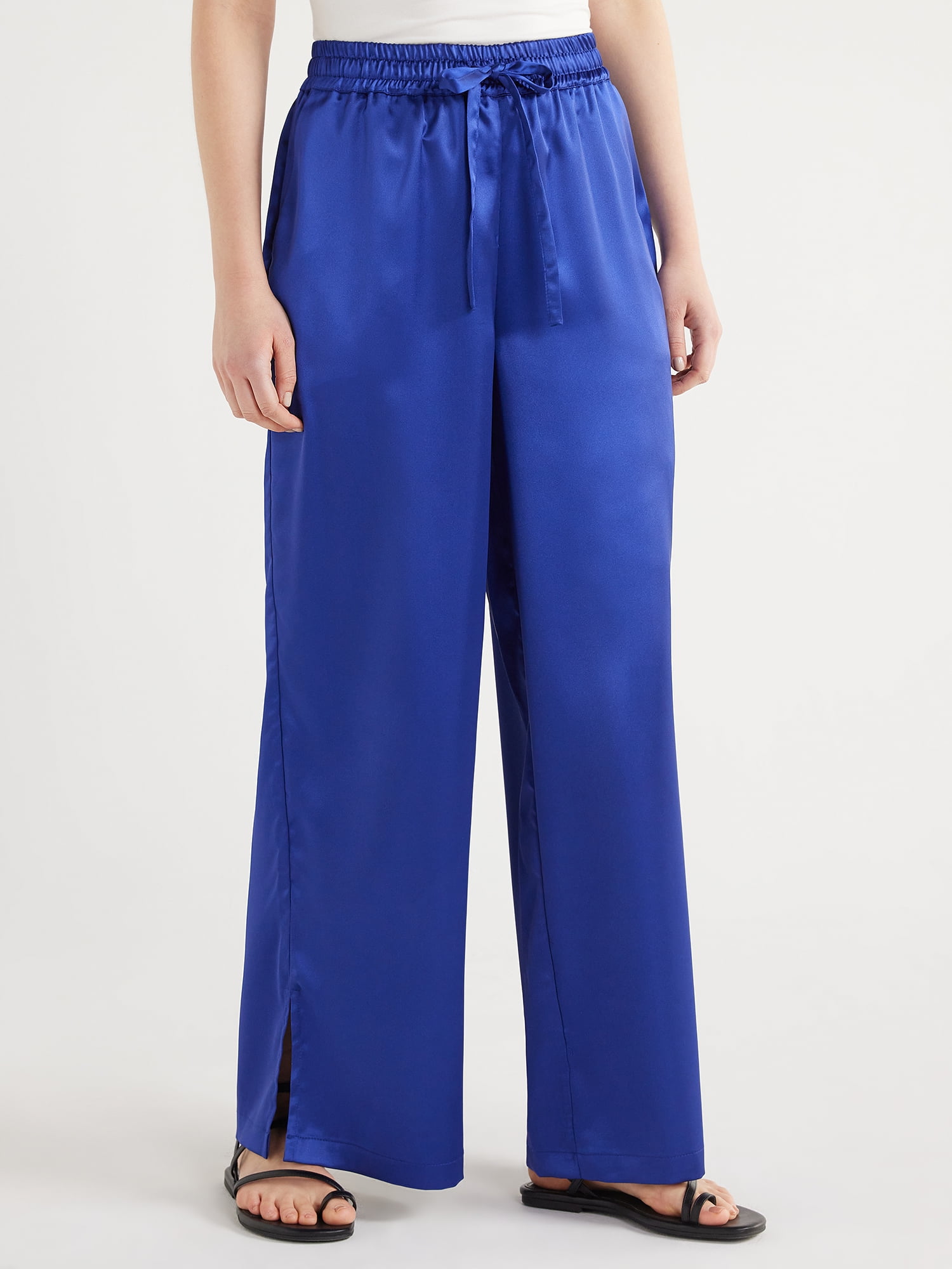 パンツ DONDUP Woman Pants Blue DP576ZGSE046DIZ1 890 Scoop Women's Wide Leg Satin Pants, Sizes XS-XXL - Walmart.com