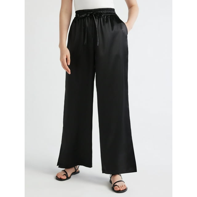 Scoop Women’s Wide Leg Satin Pants, Sizes XS-XXL