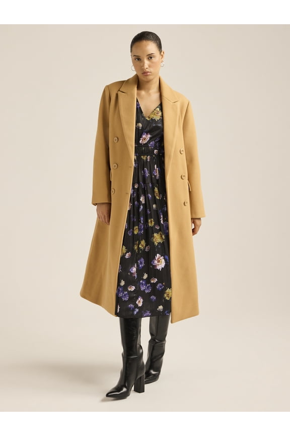 Women's & Women's Plus Faux Wool Oversized Double Breasted Coat, Sizes XS-4X