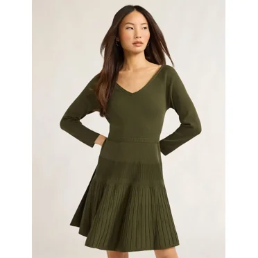 Scoop Women’s & Women's Plus Knit Mini Flare Dress, Sizes XS-4X