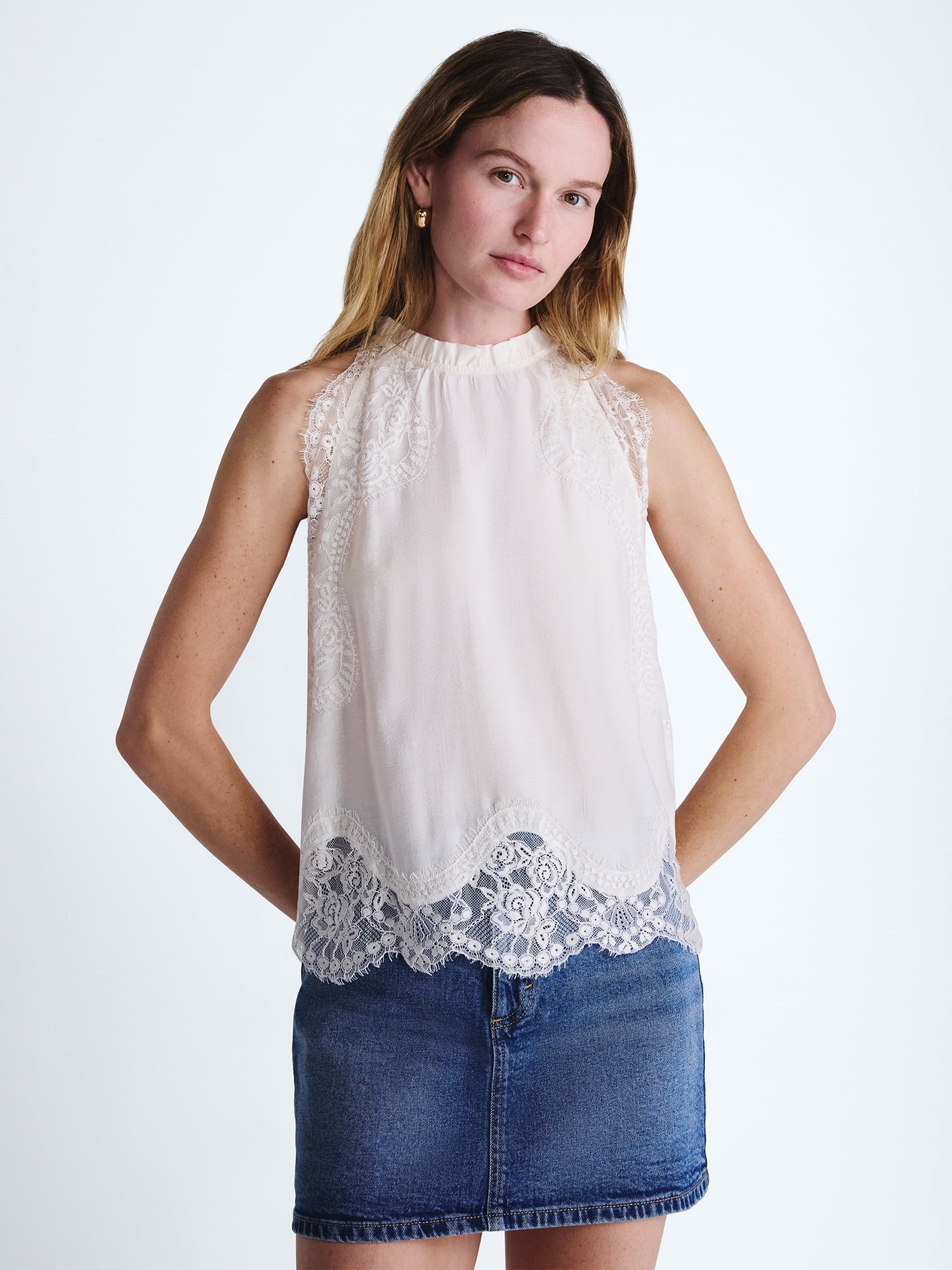 Scoop Women’s and Women's Plus Lace Trim Halter Top, Sizes XS-4X