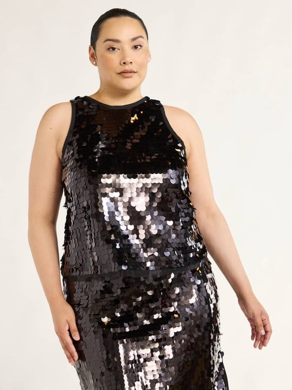 Women’s & Women's Plus Paillette Sequin Tank Top, Sizes XS-4X