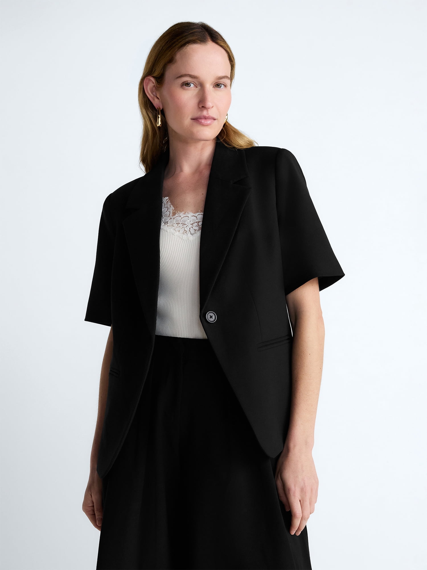 Scoop Women's and Women's Plus Short Sleeve Boxy Blazer, Sizes XS-4X