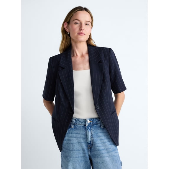 Scoop Women's and Women's Plus Short Sleeve Boxy Blazer, Sizes XS-4X
