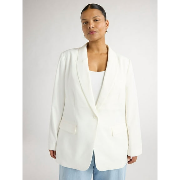 Scoop Women's & Women's Plus Crepe One Button Suit Blazer, Sizes XS-4X