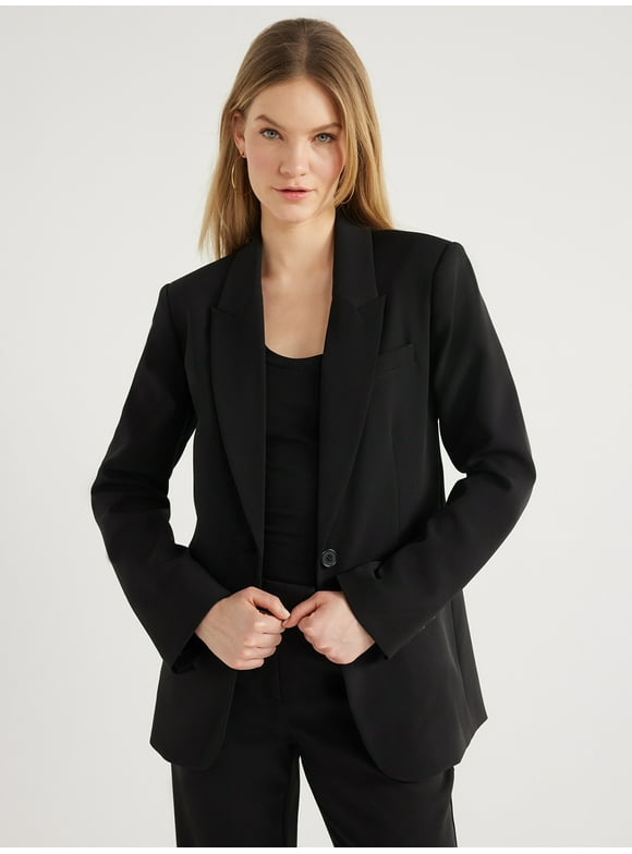 Scoop Women's & Women's Plus Crepe One Button Suit Blazer, Sizes XS-4X