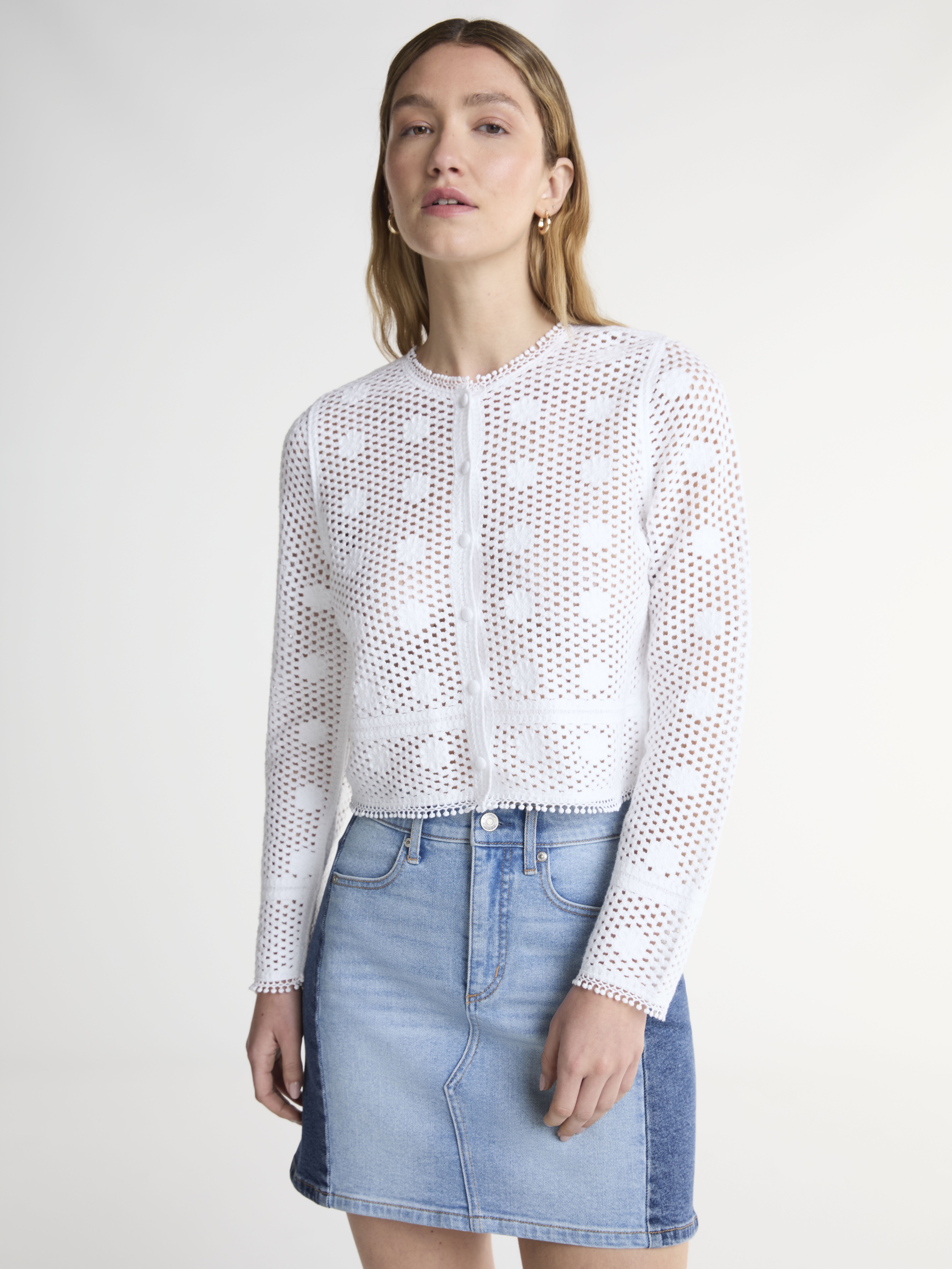 Scoop Women’s and Women’s Plus Crochet Flower Cardigan Sweater, Lightweight, Size XS-4X