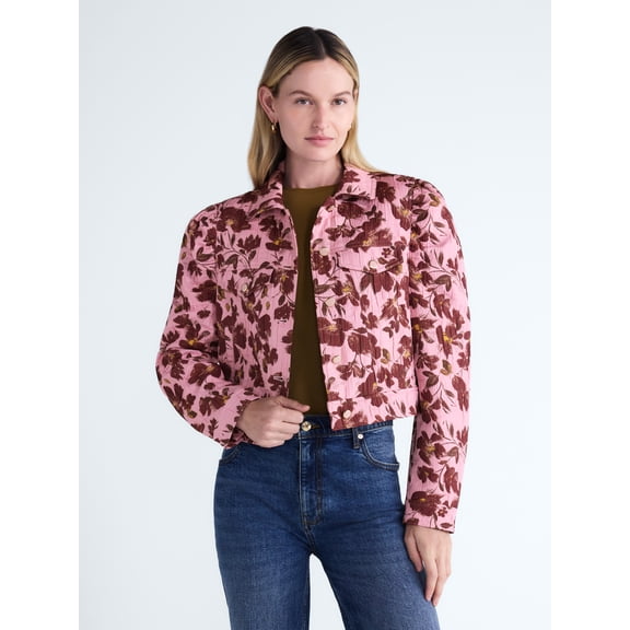 Scoop Women’s and Women's Plus Cropped Trucker Jacket with Puff Sleeves, Sizes XS-4X
