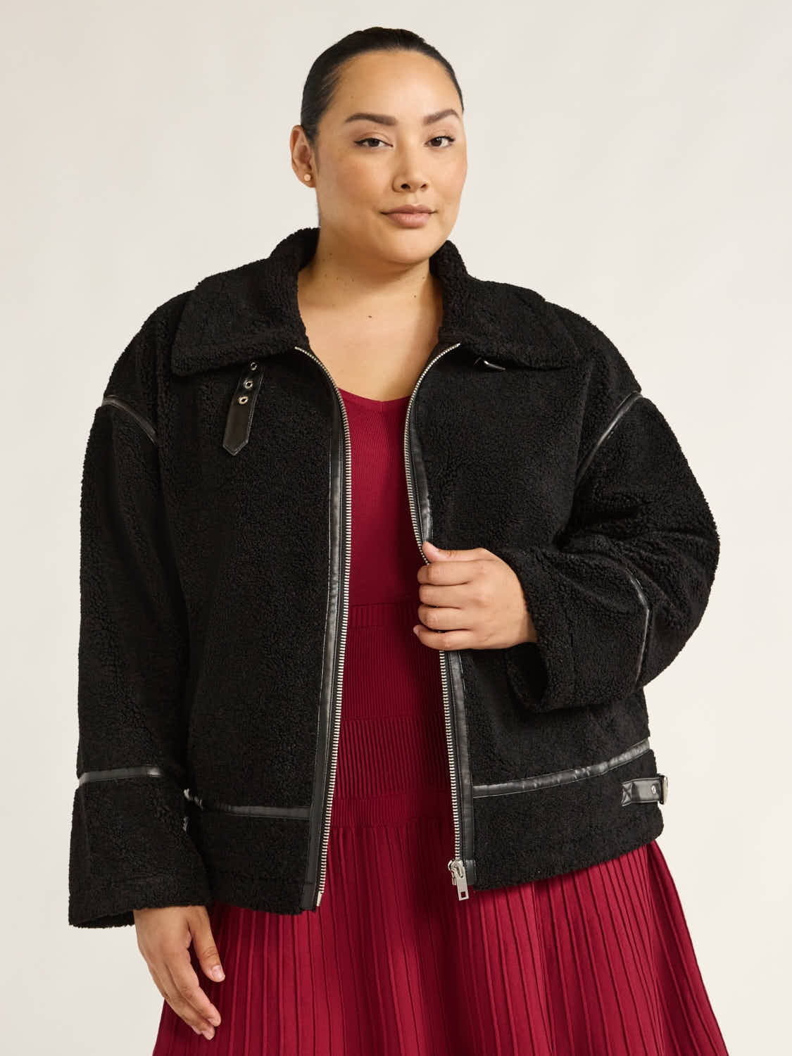 Scoop Women's and Women's Plus Faux Fur Oversized Teddy Jacket, Sizes XS-4X
