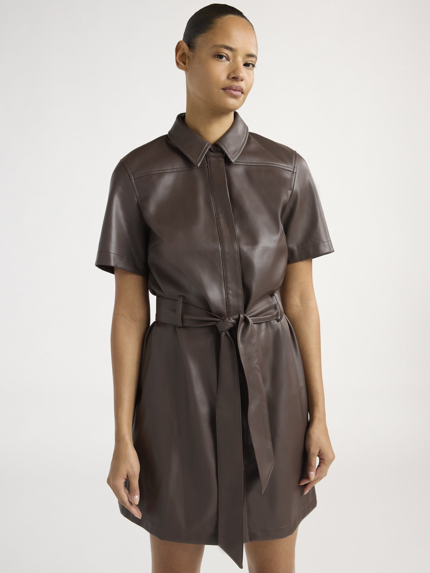 Scoop Women's and Women's Plus Faux Leather Collared Mini