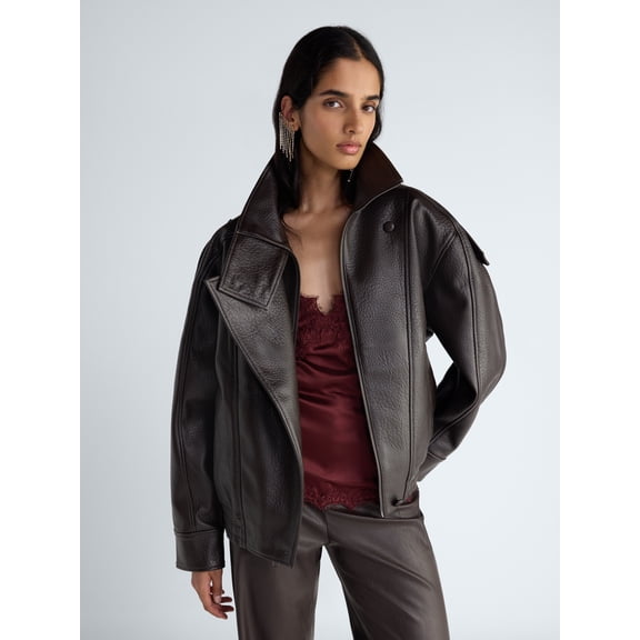 Scoop Women's and Women's Plus Faux Leather High Neck Bomber Jacket, Sizes XS-4X