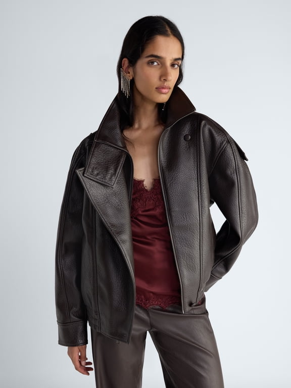 Women's and Women's Plus Faux Leather High Neck Bomber Jacket, Sizes XS-4X