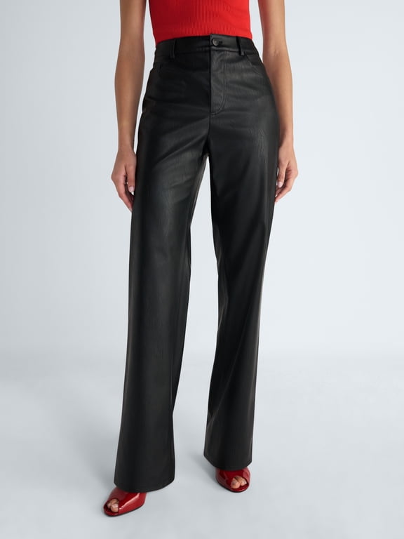 Women's and Women's Plus Faux Leather High Rise Flare Leg Pant, Sizes 0-28W