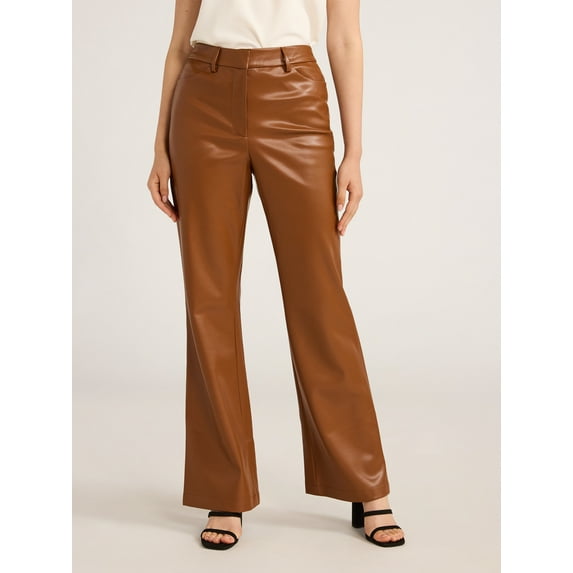 Scoop Women's and Women's Plus Faux Leather High Waisted Trouser Pants, 32 Inseam, Sizes 0-28W