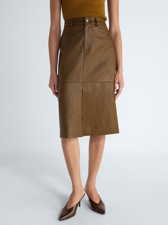 Women's and Women's Plus Faux Leather Midi Skirt, Sizes 0-28W