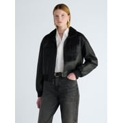 Scoop Women's and Women's Plus High Neck Faux Leather Cargo Bomber Jacket, Sizes XS-4X