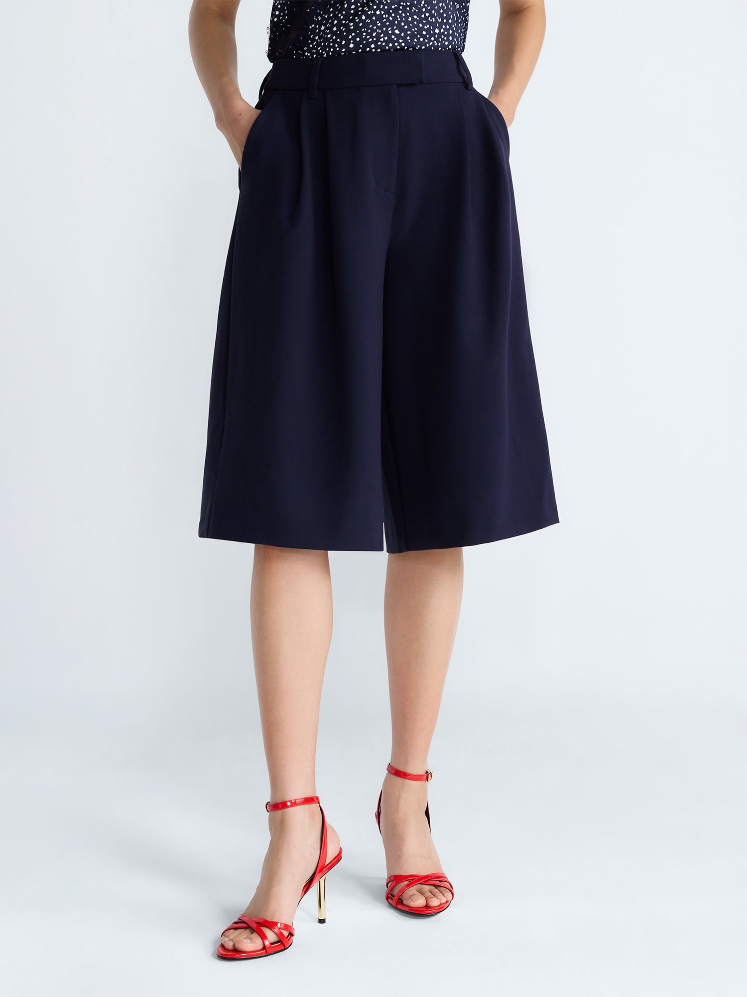 Devil Wears Prada Scoop Collection Women’s High Rise Pleated Culottes, 15" Inseam, Sizes 0-20