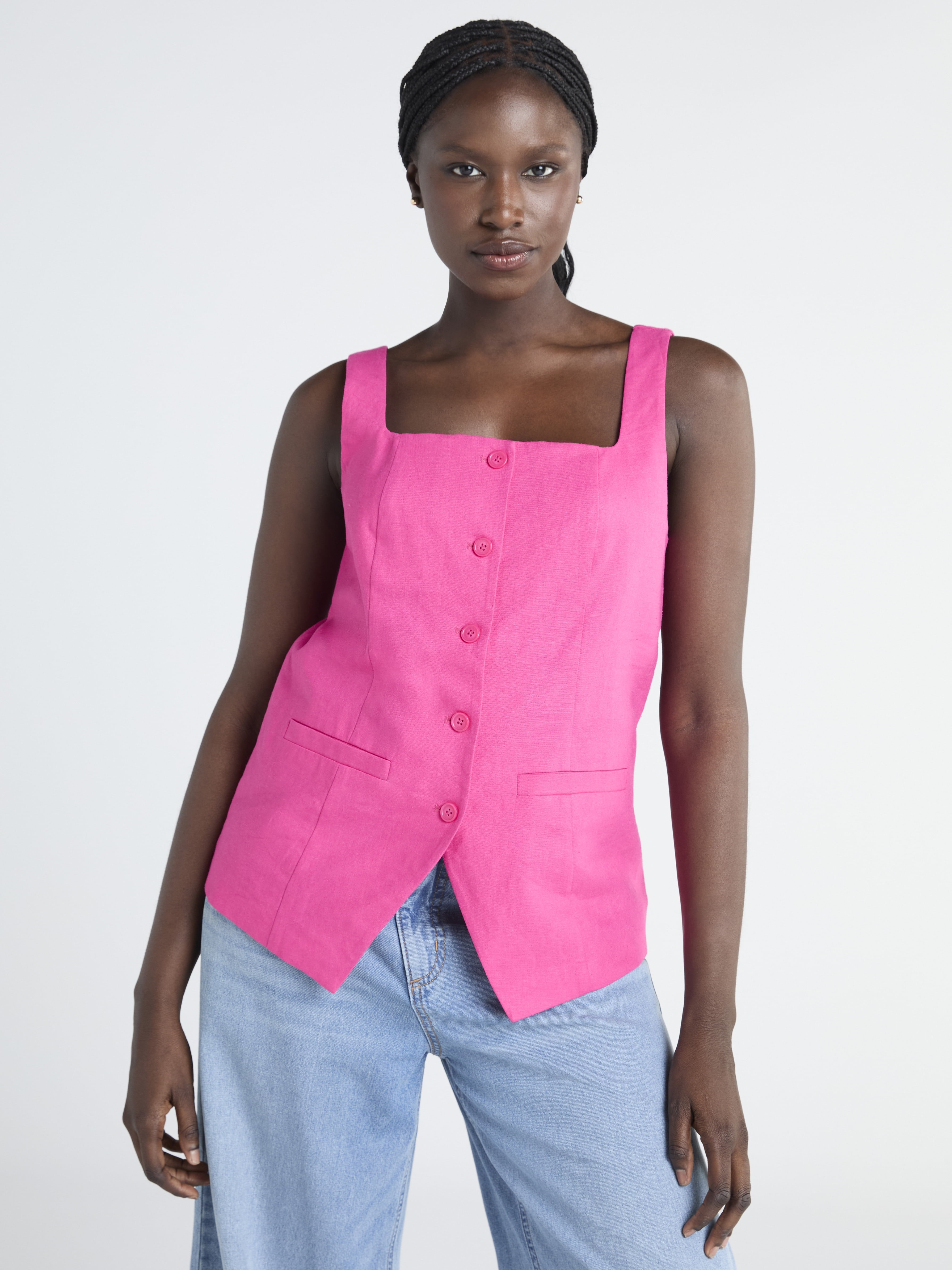 Scoop Women's and Women's Plus Linen Blend Longline Vest, Sizes XS-4X