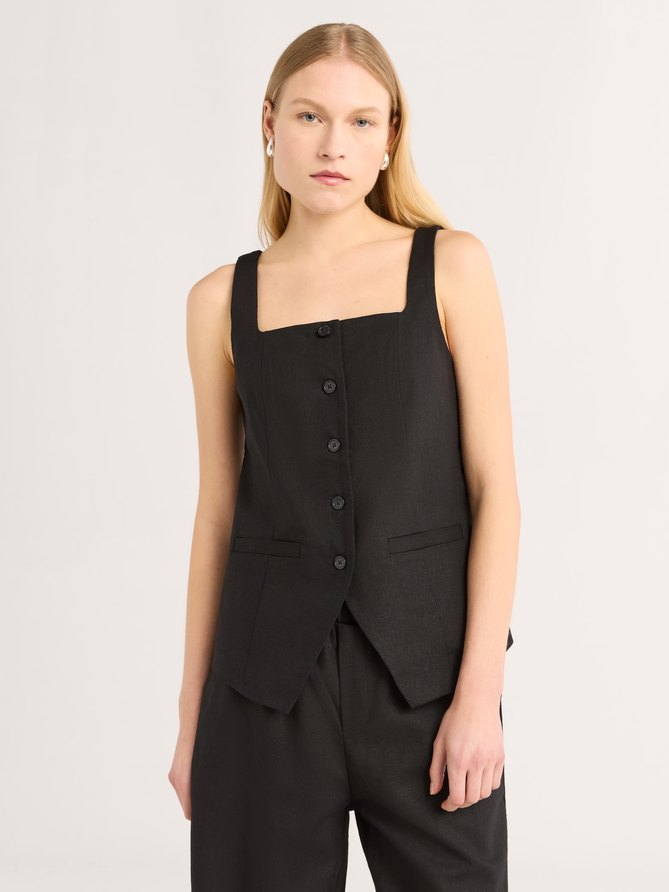 Scoop Women's and Women's Plus Linen Blend Longline Vest, Sizes XS-4X