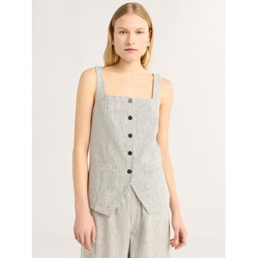 Scoop Women's and Women's Plus Linen Blend Longline Vest, Sizes XS-4X
