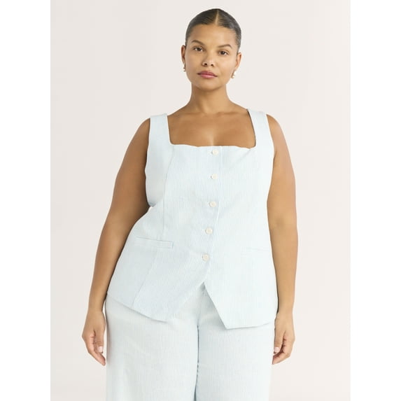 Scoop Women's and Women's Plus Linen Blend Longline Vest, Sizes XS-4X