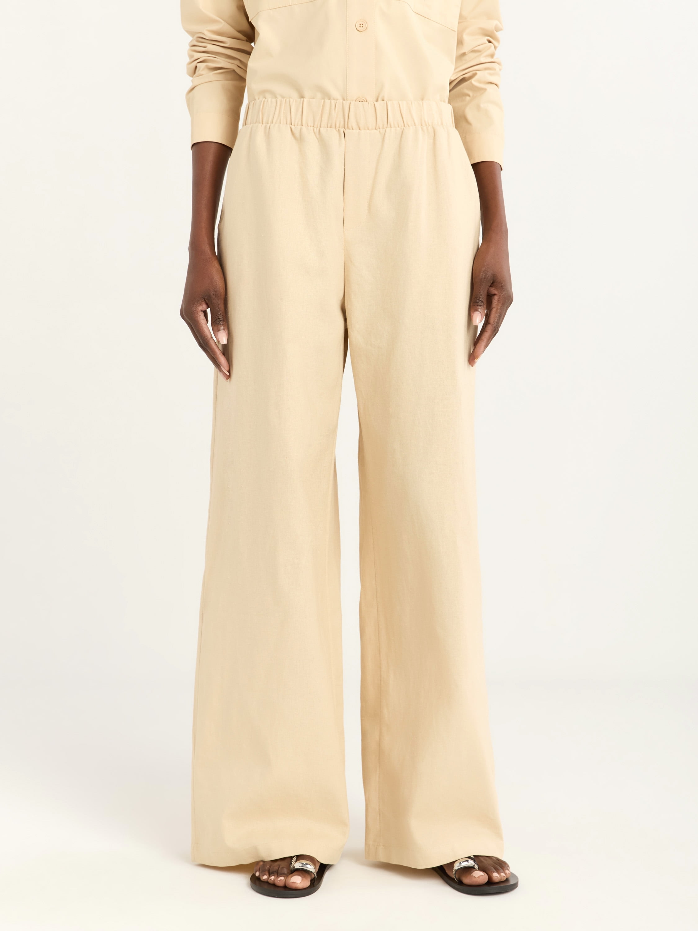 Scoop Women's Linen Blend Wide Leg Pants, 32" Inseam, Sizes XS-4X