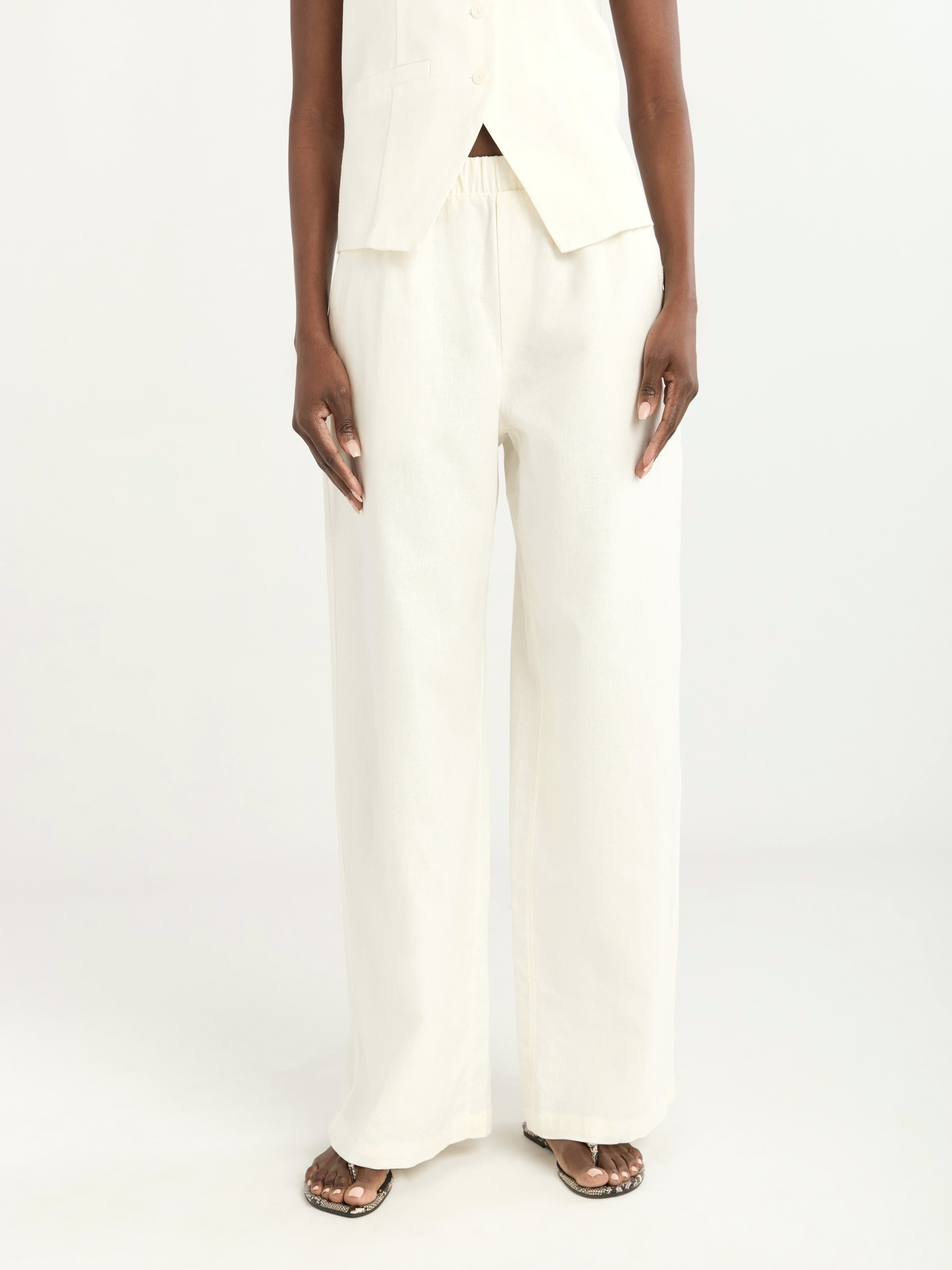 Scoop Women's Linen Blend Wide Leg Pants, 32" Inseam, Sizes XS-4X