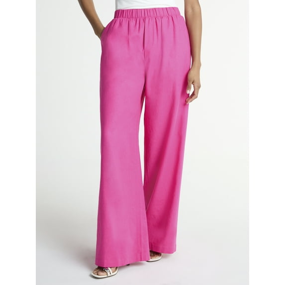 Scoop Women's Linen Blend Wide Leg Pants, 32" Inseam, Sizes XS-4X