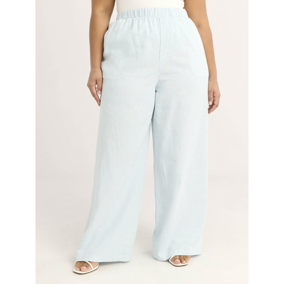 Scoop Women's Linen Blend Wide Leg Pants, 32" Inseam, Sizes XS-4X