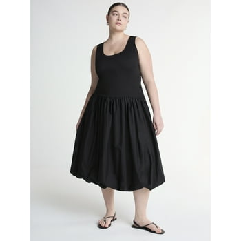 Scoop Women’s and Women's Plus Mixed Media Bubble Hem Midi Dress, Sizes XS-4X