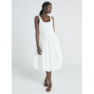 Scoop Women’s and Women's Plus Mixed Media Bubble Hem Midi Dress, Sizes XS-4X