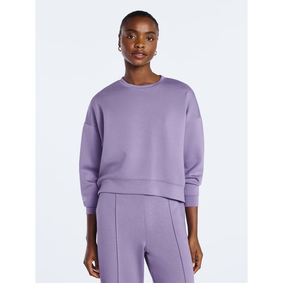 Scoop Women's and Women's Plus New Scubaknit Cropped Sweatshirt with Drop Sleeves, Sizes XS-4X