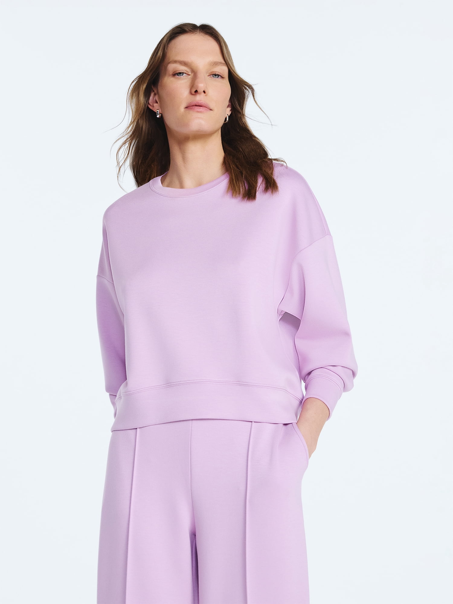 Scoop Women's and Women's Plus New Scubaknit Cropped Sweatshirt with Drop Sleeves, Sizes XS-4X