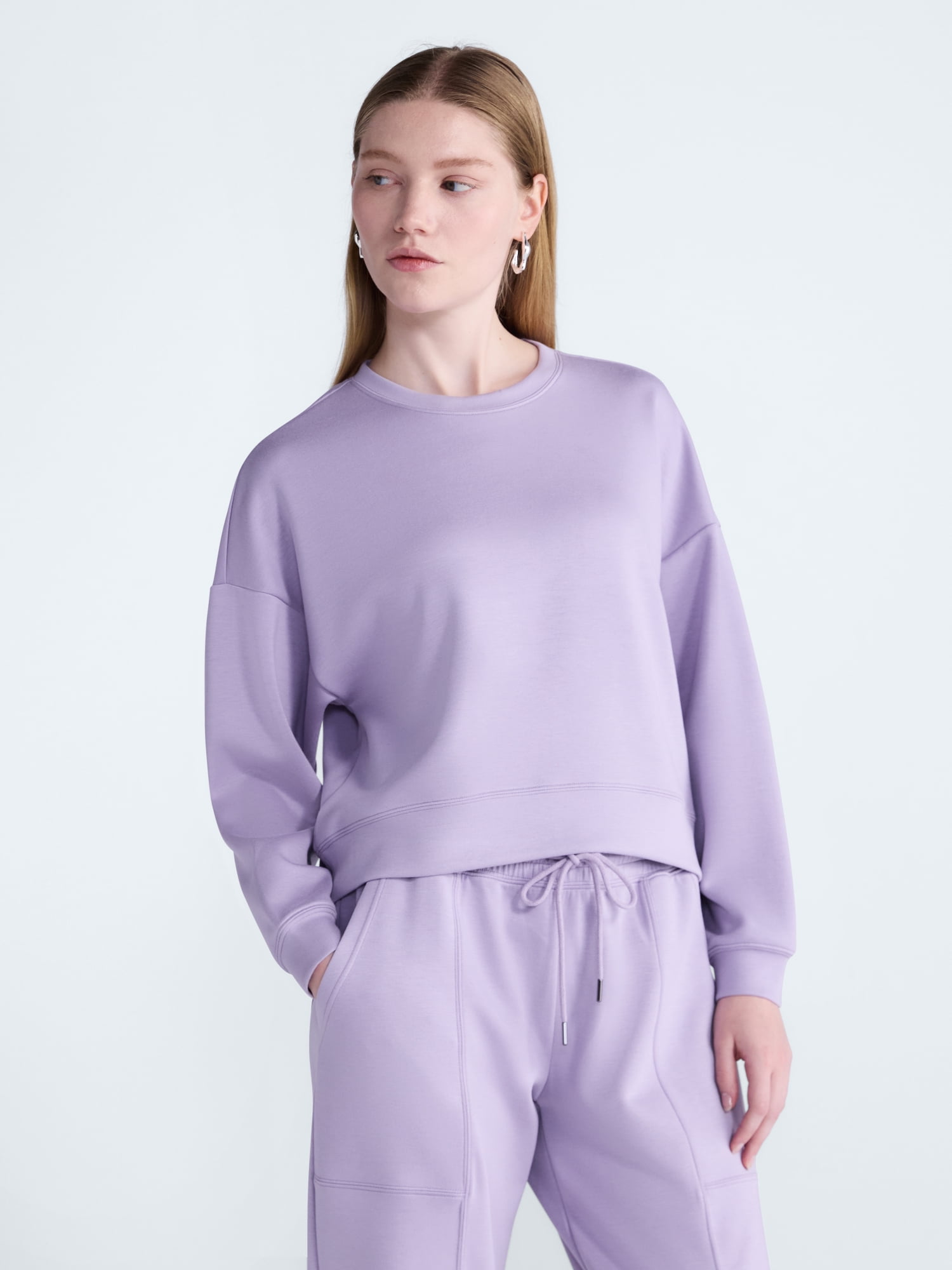 Scoop Women's and Women's Plus Scubaknit Cropped Sweatshirt with Drop Sleeves, Sizes XS-4X