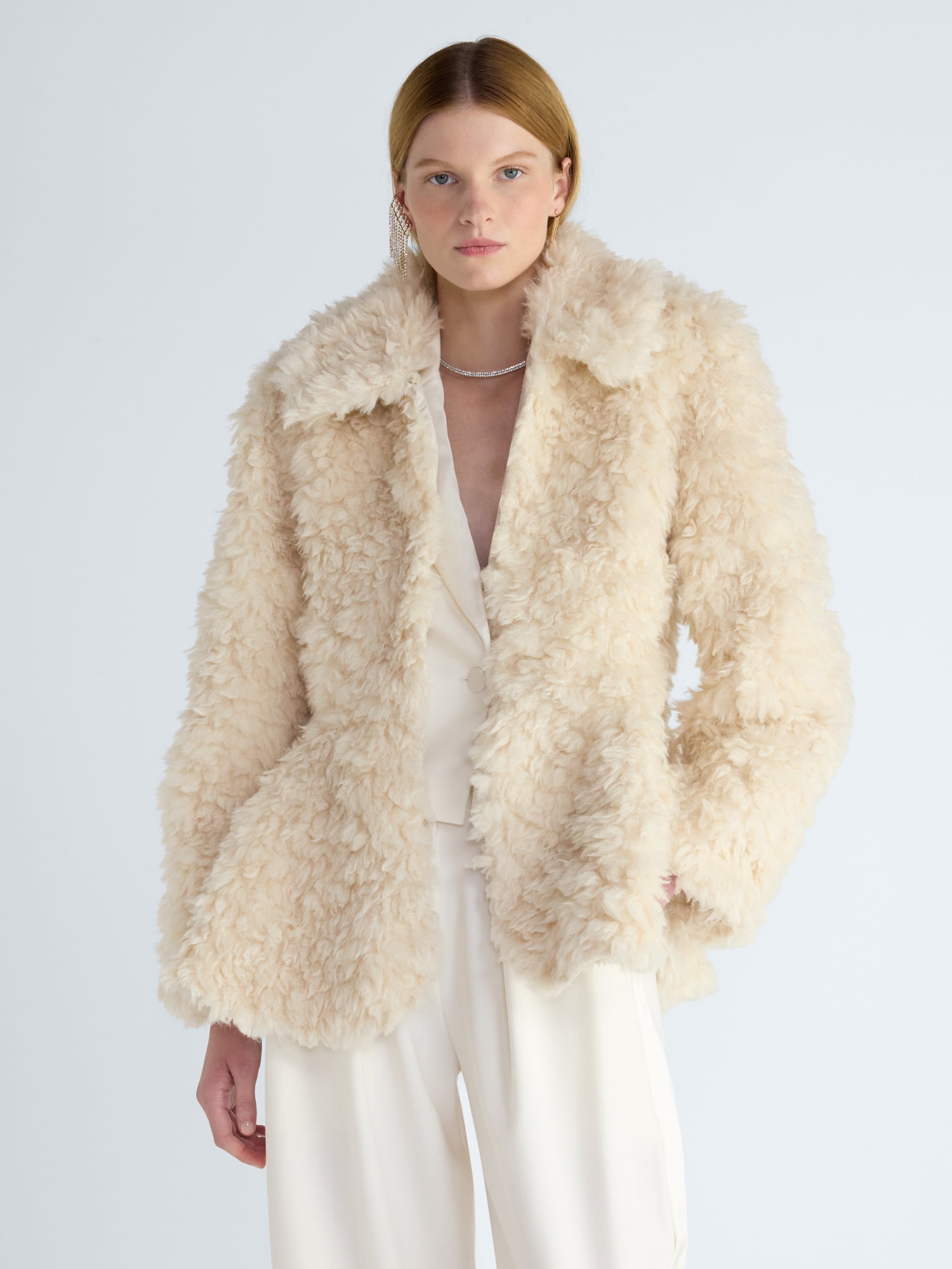 Scoop Faux Fur Peplum Hem Jacket