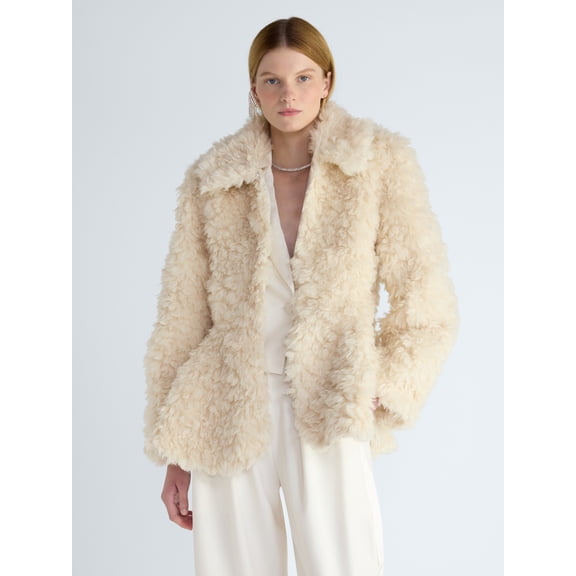 Scoop Women's and Women's Plus Faux Fur Peplum Hem Jacket, Sizes XS-4X