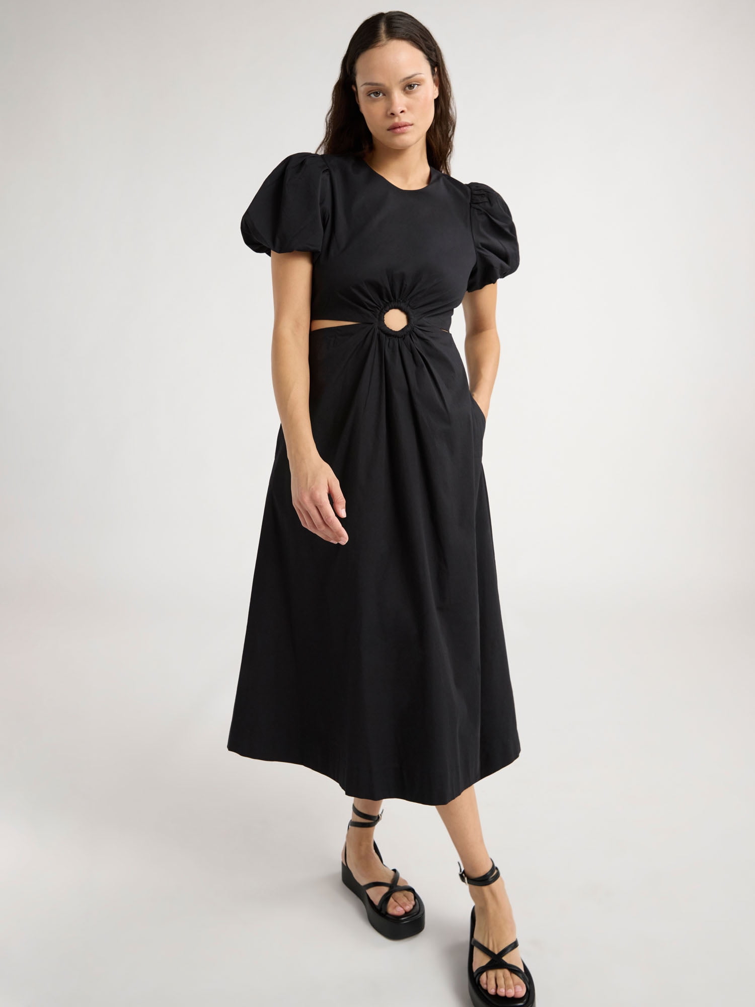 Scoop Women's Cut Out Midi Dress with Puff Sleeves, Sizes XS-XXL - Walmart.com Scoop Women's Cut Out Midi Dress with Puff Sleeves, Sizes XS-XXL - Walmart.com