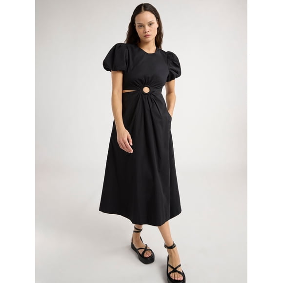 Scoop Women’s and Women's Plus Puff Sleeve O-Ring Dress, Sizes XS-4X