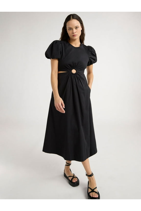 Women’s and Women's Plus Puff Sleeve O-Ring Dress, Sizes XS-4X