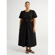 Scoop Women’s and Women's Plus Puff Sleeve O-Ring Dress, Sizes XS-4X