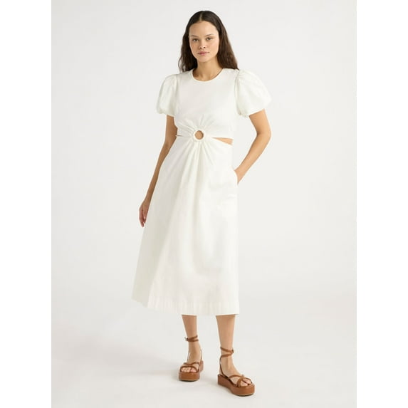 Scoop Women’s and Women's Plus Puff Sleeve O-Ring Dress, Sizes XS-4X