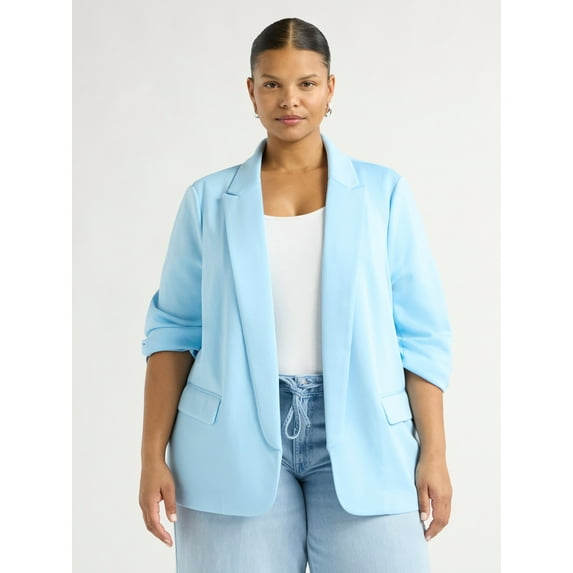 Scoop Women's and Women’s Plus Relaxed Ultimate ScubaKnit Blazer with Scrunch Sleeves, Sizes XS-4X