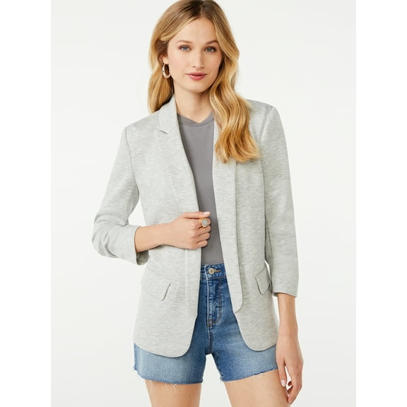 Scoop Women's and Women’s Plus Ultimate ScubaKnit Relaxed Blazer with Scrunch Sleeves, Sizes XS-4X