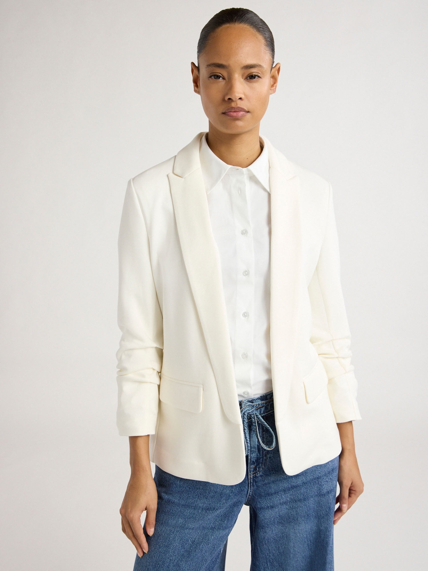 Scoop Women's and Women’s Plus Ultimate ScubaKnit Relaxed Blazer with Scrunch Sleeves, Sizes XS-4X